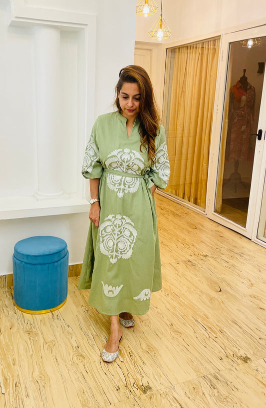 Green Cotton Linen Dress