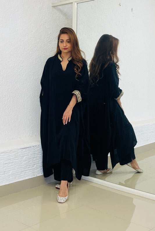 Black Crepe Kaftan Set