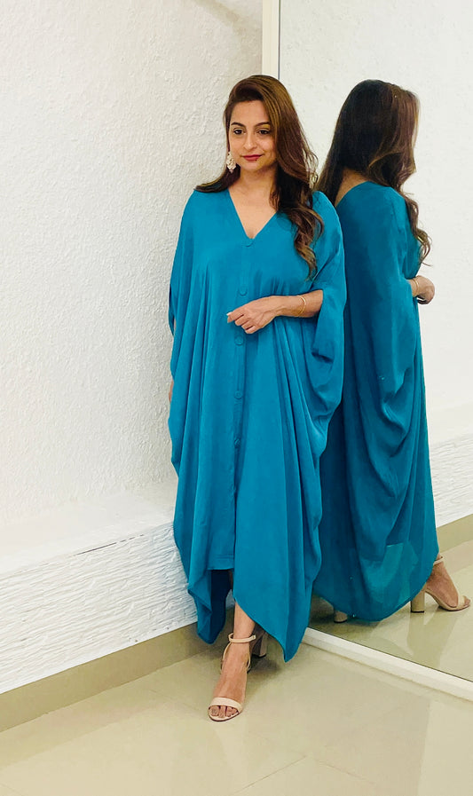 Tira Peacock Blue Shirt Kaftan