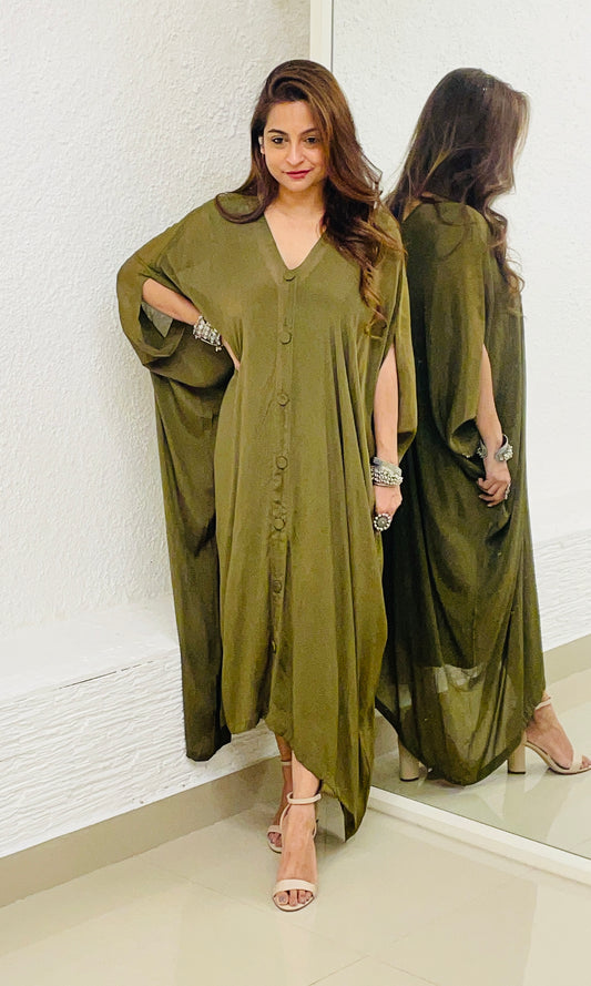 Tira Army Green Shirt Kaftan